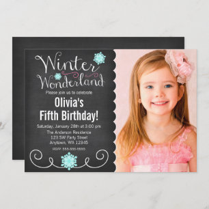 Convites Whimsical Winter Wonderland Foto Teal Aniversário