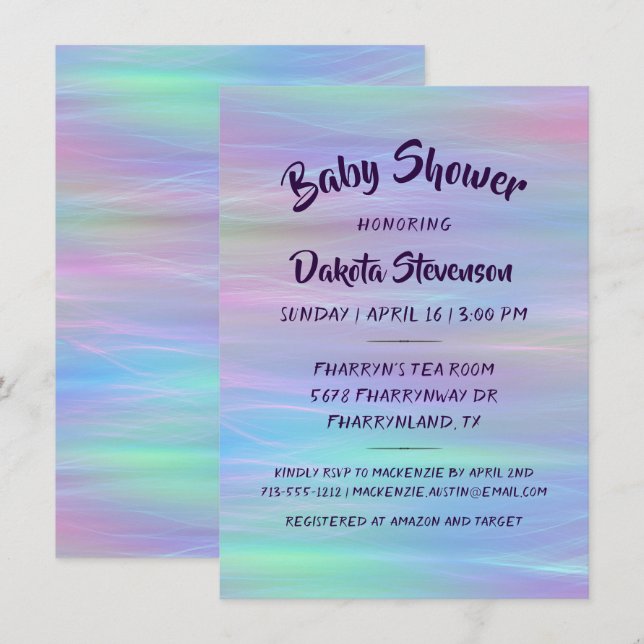 Convites Whimsical Wisps | Holo Fairy Pastel Rainbow Chá (Frente/Verso)