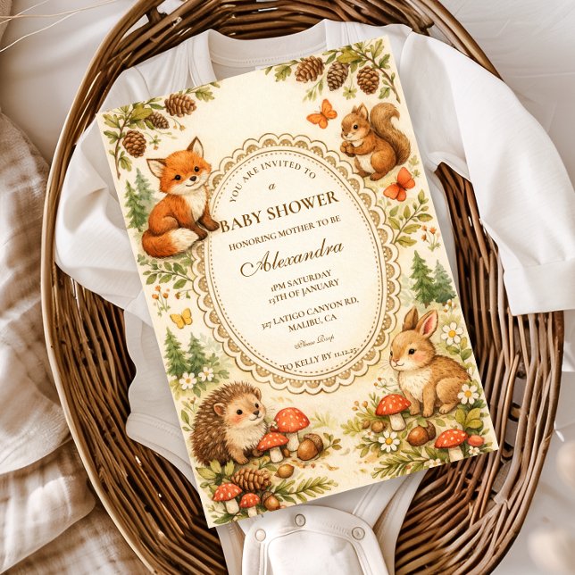 Convites Whimsical Woodland Animals Baby Shower (Criador carregado)