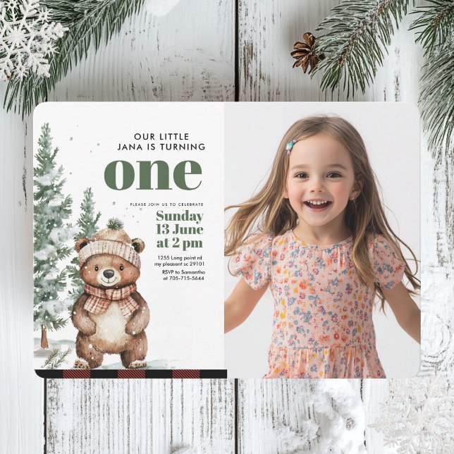 Convites Whimsical Woodland Deer Birthday Foto Verde (Criador carregado)