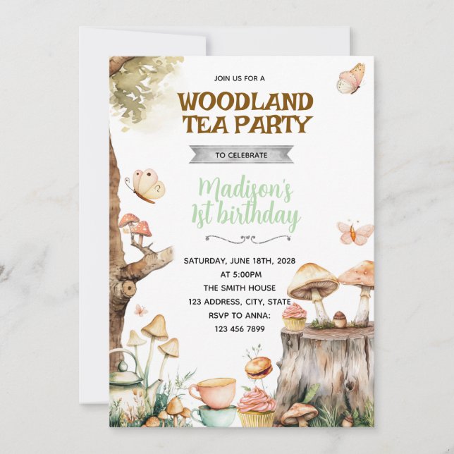 Convites Whimsical Woodland Tea party invite (Frente)