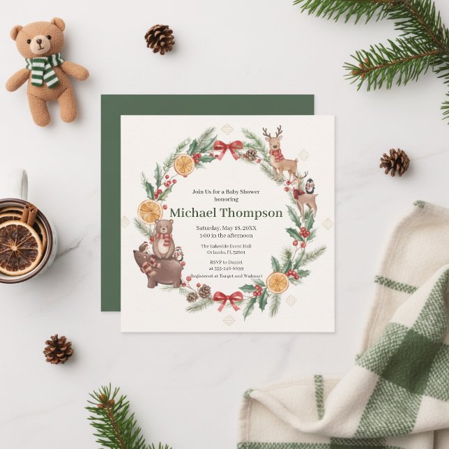 Convites Whimsical Woodland Wreath Baby Shower Invitation (woodland baby shower)