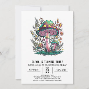 Convites Whimsical Woods Digital Mushroom Aniversário