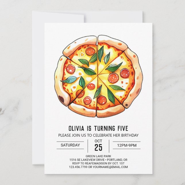 Convites Whimsper Watercolor Pizza Birthday (Frente)