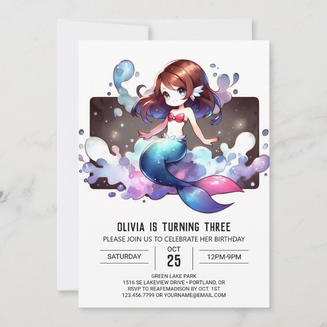 Convites Whimssic Fantasy Sereia Birthday (Frente)