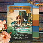 Convites Whimsso Funny Vintage Retimento De Sereia<br><div class="desc">Convite de festas de aposentadoria com uma design engraçada vintage com sereia em um barco com gaivota. O desbanner e/ou a imagem de texto podem ser excluídos no editor avançado se você não precisar deles. O verso mostra um design dourado e listrado colorido em cores retrorreflectoras.</div>