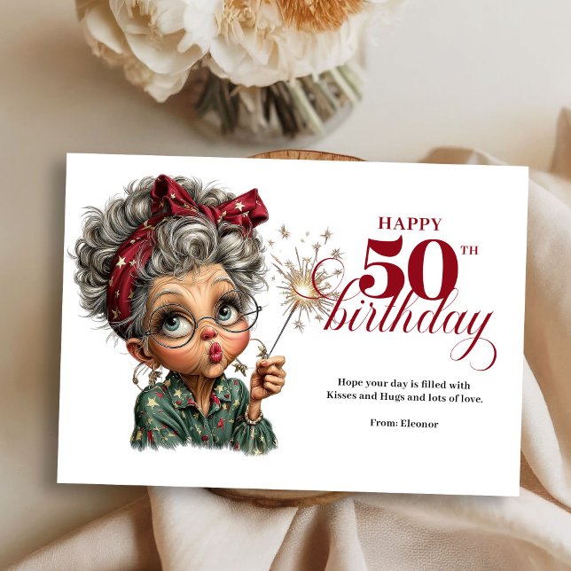 Convites Whimsy 50 woman funny greeting card birthday joy (Whimsy 50 woman funny greeting card birthday joy)