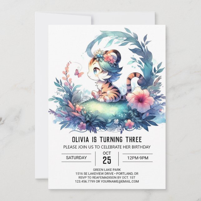 Convites Whimsy Boho Tiger Birthday (Frente)