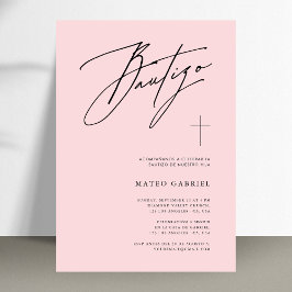 Convites Whimsy Calliographic Baptism Pink Espanhol Bautizo