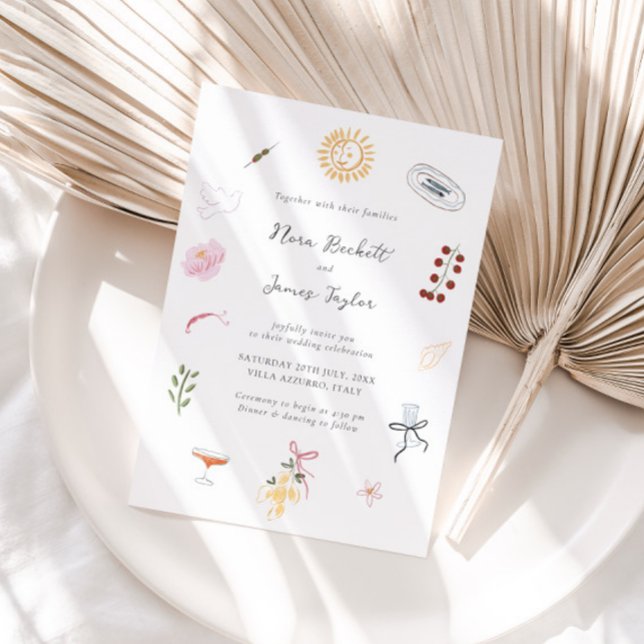 Convites Whimsy Colorful Illustrated Wedding  (Criador carregado)