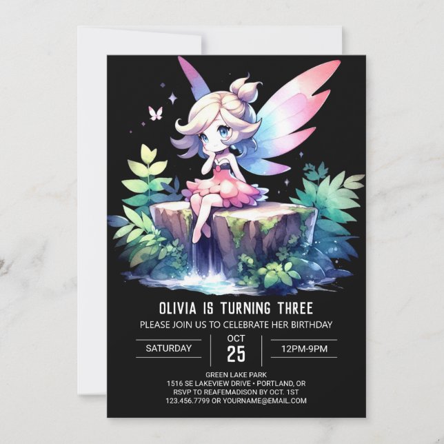 Convites Whimsy Design Fairy Birthday (Frente)