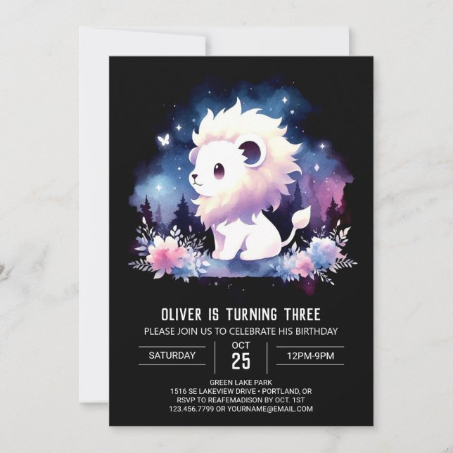 Convites Whimsy Kids Lion Birthday (Frente)