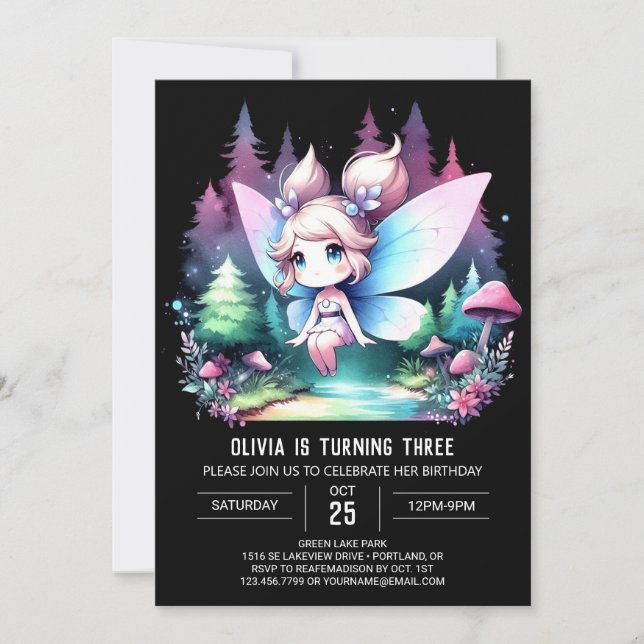 Convites Whimsy Modern Fairy Birthday (Frente)