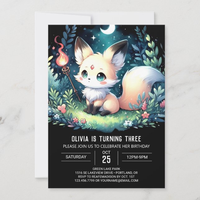 Convites Whimsy Woods Fox Birthday (Frente)