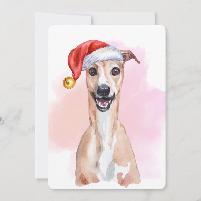 Convites Whippet Christmas Card – Whippet Wearing Santa Hat (Frente)