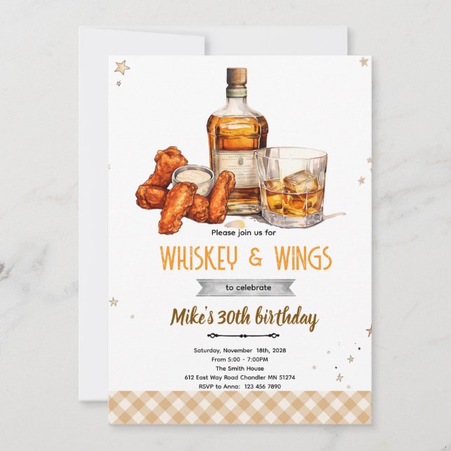 Convites Whiskey and Wings party Invitation (Frente)
