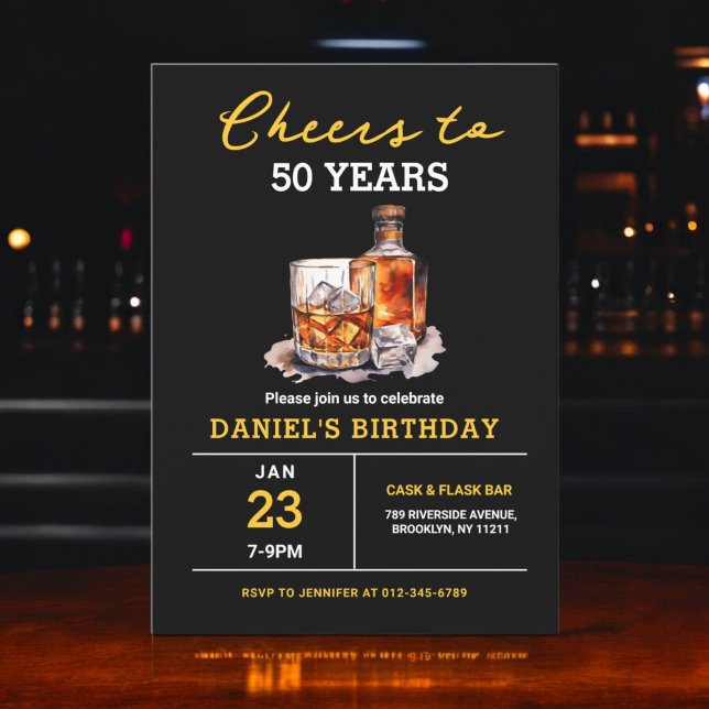 Convites Whiskey Bourbon anima a Festa de aniversário de 50 (Criador carregado)