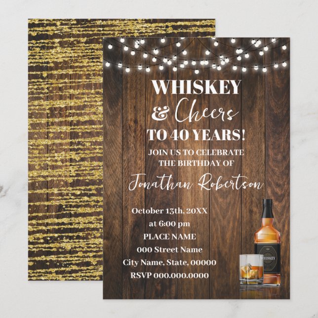 Convites Whiskey & Cheers Western Adult Birthday Party (Frente/Verso)