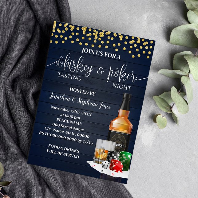 Convites Whiskey e Poker Night Party Bebem Noite Out (Criador carregado)