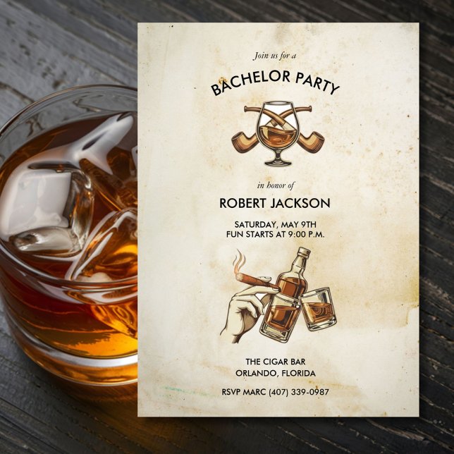 Convites Whiskey Night Groom Bachelor Party Invite (Whiskey Night Groom Bachelor Party Invite)