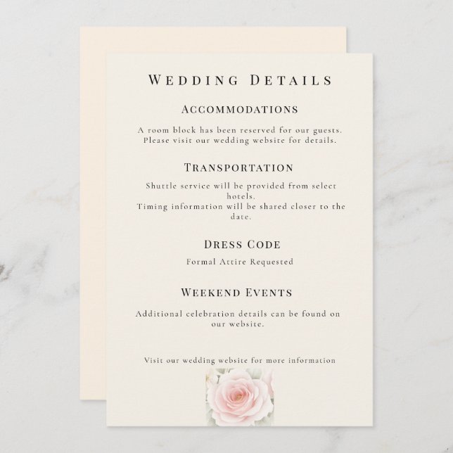 Convites Whispered Petals Minimalist Wedding Details Card (Frente/Verso)