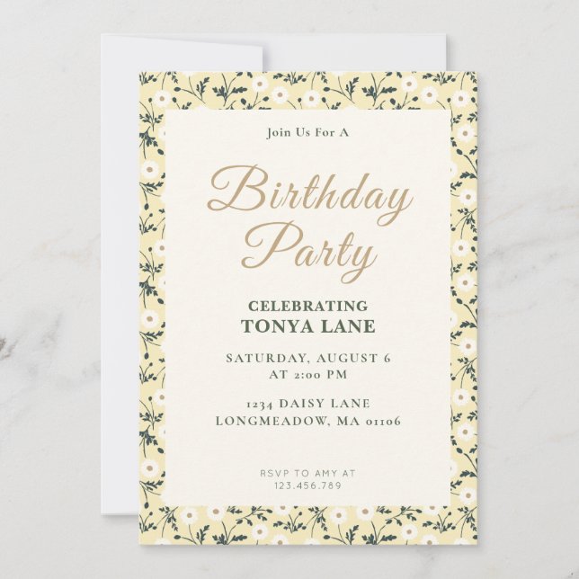 Convites Whispering Meadow - Butter Yellow Floral Border (Frente)