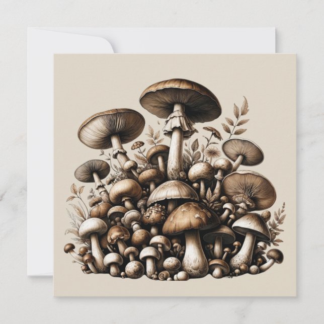 Convites Whispering Woods: Padrão De Cogumelo Sem Olhos Col (Frente)