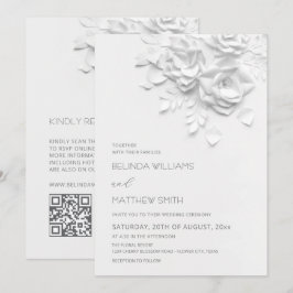 Convites White 3D Flowers Roses Simple Wedding