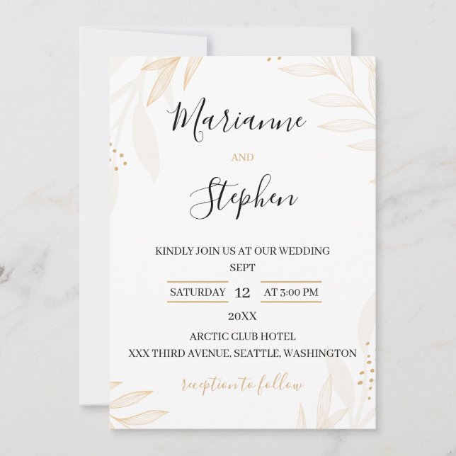 Convites White and Beige Elegant Floral Wedding Invitation (Frente)