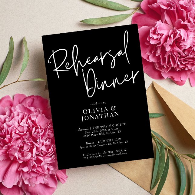 Convites White and Black Wedding Rehearsal Dinner (Criador carregado)