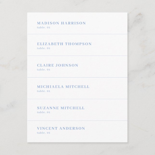 Convites White and Dusty Blue Wedding Place Name Card DIY (Frente)