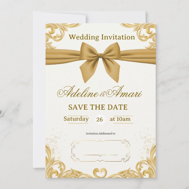 Convites White and Gold Modern Elegant Wedding Celebration  (Frente)