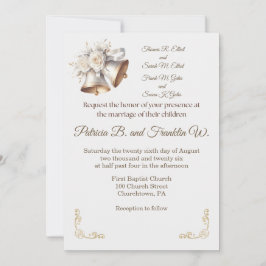 Convites White and Gold Wedding Bells Wedding Invitation
