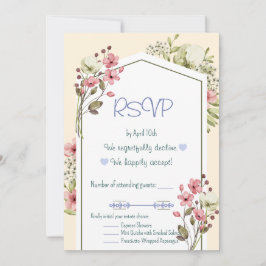 Convites White And Pink Wildflowers Geometric RSVP Card