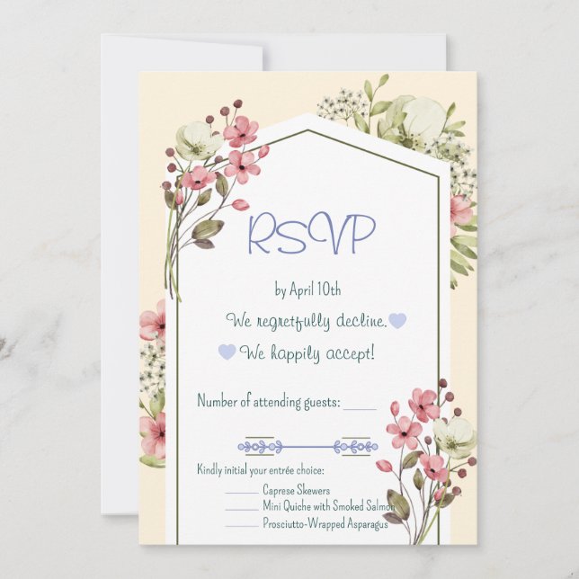 Convites White And Pink Wildflowers Geometric RSVP Card (Frente)