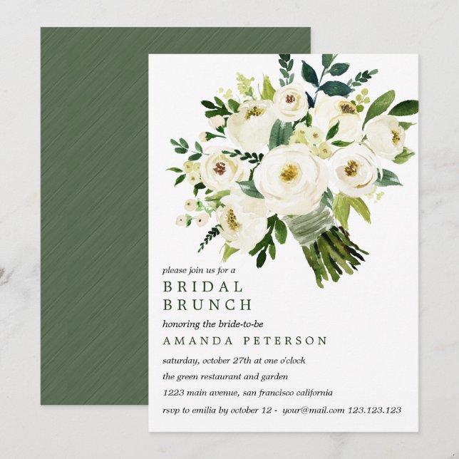 Convites White Bloom | Bridal Bridal Buquê Brunch (Frente/Verso)