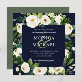 Convites White Bloom | Casamento Botânico Floral Azul