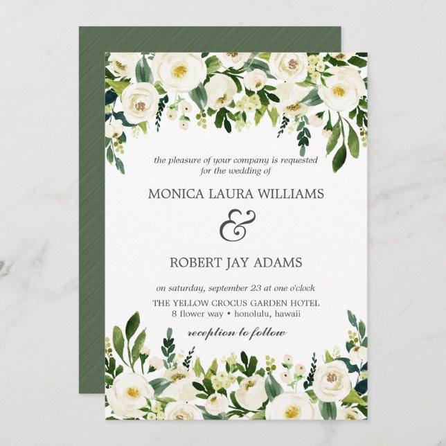 Convites White Bloom | Casamento de Flores Brancas (Frente/Verso)