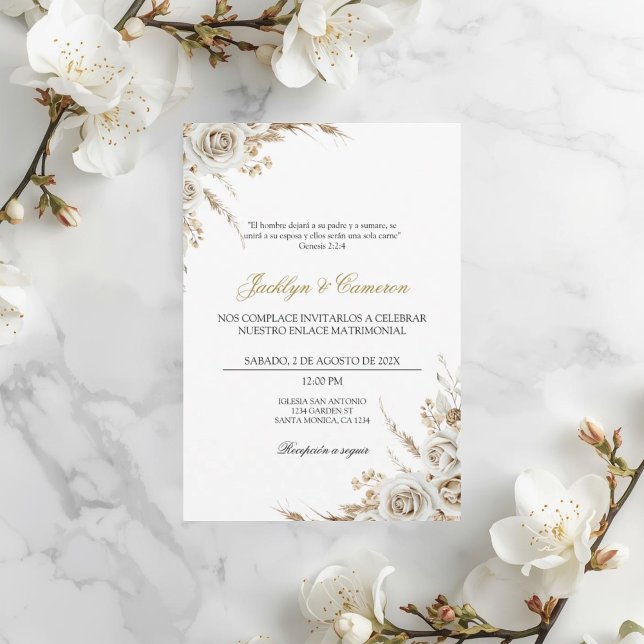 Convites White Boho Floral Spanish Wedding (Criador carregado)