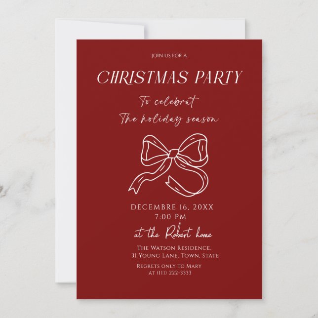 Convites White bow Christmas Holiday Party Invitation (Frente)