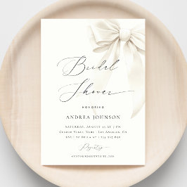 Convites White Bow Elegant Script Classy Chic Bridal Shower