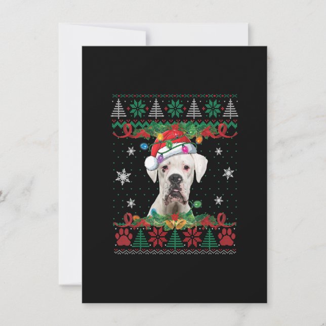 Convites White Boxer Christmas Santa Ugly Sweater Dog Lover (Frente)
