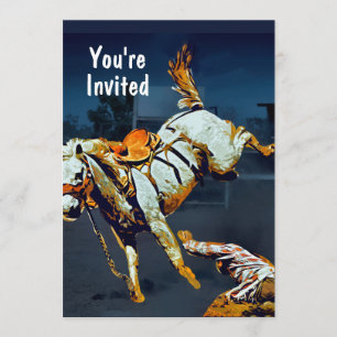 Convites White Bucking Bronco e Cowboy em Rodeo