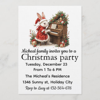 Convites White Bunny Christmas Party Invitation