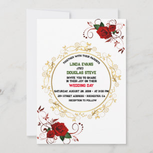 Convites White Burgundy e Dourado Casamento Floral Moderno 