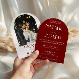 Convites White Burgundy Minimalist Photo Arched Wedding