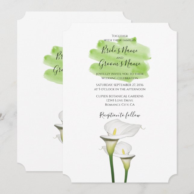 Convites White Calla Lily Watercolor Casamentos (Frente/Verso)