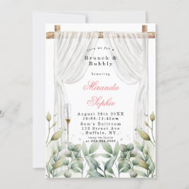 Convites White Canopy Pink Florals Brunch & Bubble Invites