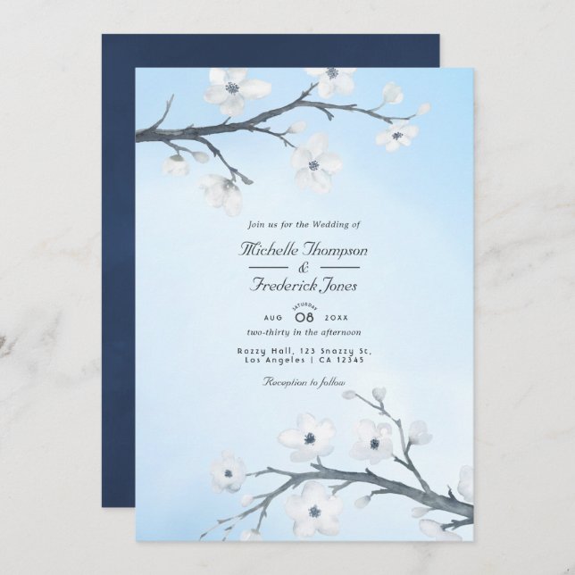 Convites White Cherry Blossoms Código QR Casamento RSVP (Frente/Verso)