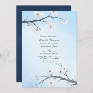 Convites White Cherry Blossoms Código QR Casamento RSVP
